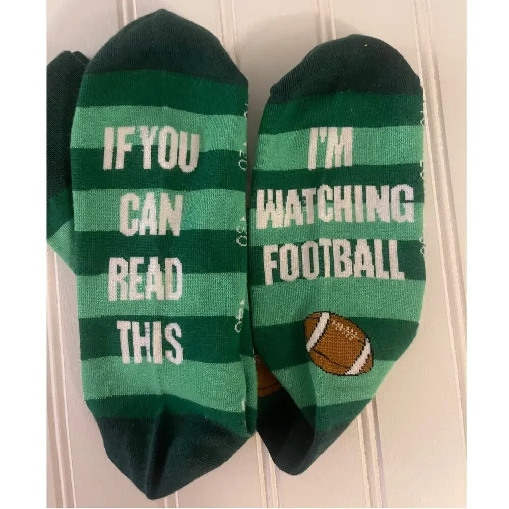 NEW NWT If You Can Read This I'm Watching Football Green Socks - Size Men's 6-10